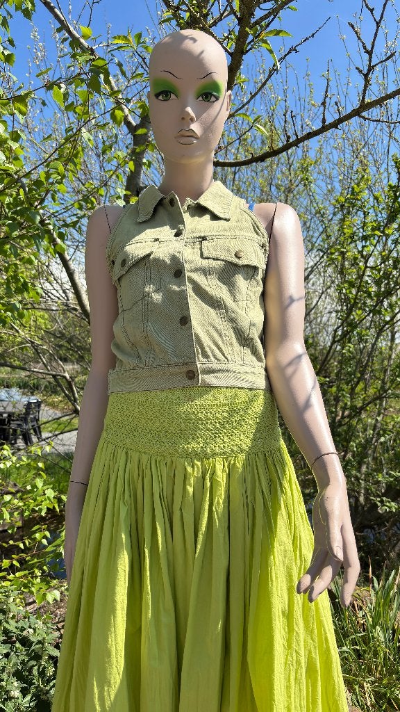 Gilet - spijkerstof groen - Somebody - vintage - XS - S, Kleding | Dames, Ophalen of Verzenden, Zo goed als nieuw, Somebody, Maat 34 (XS) of kleiner