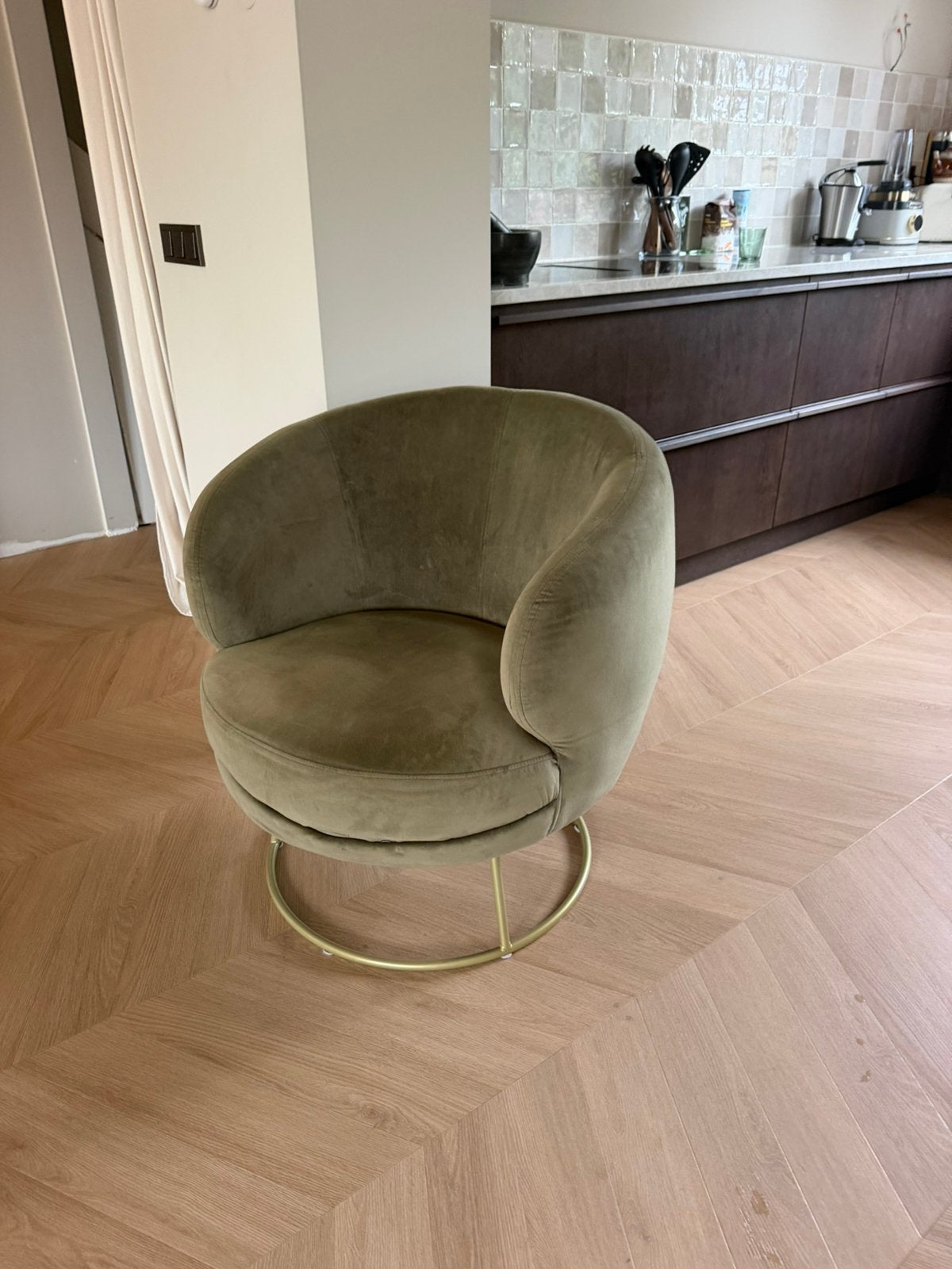 Velvet fauteuil, Huis en Inrichting, Fauteuils, Ophalen, Gebruikt, 75 tot 100 cm, Stof