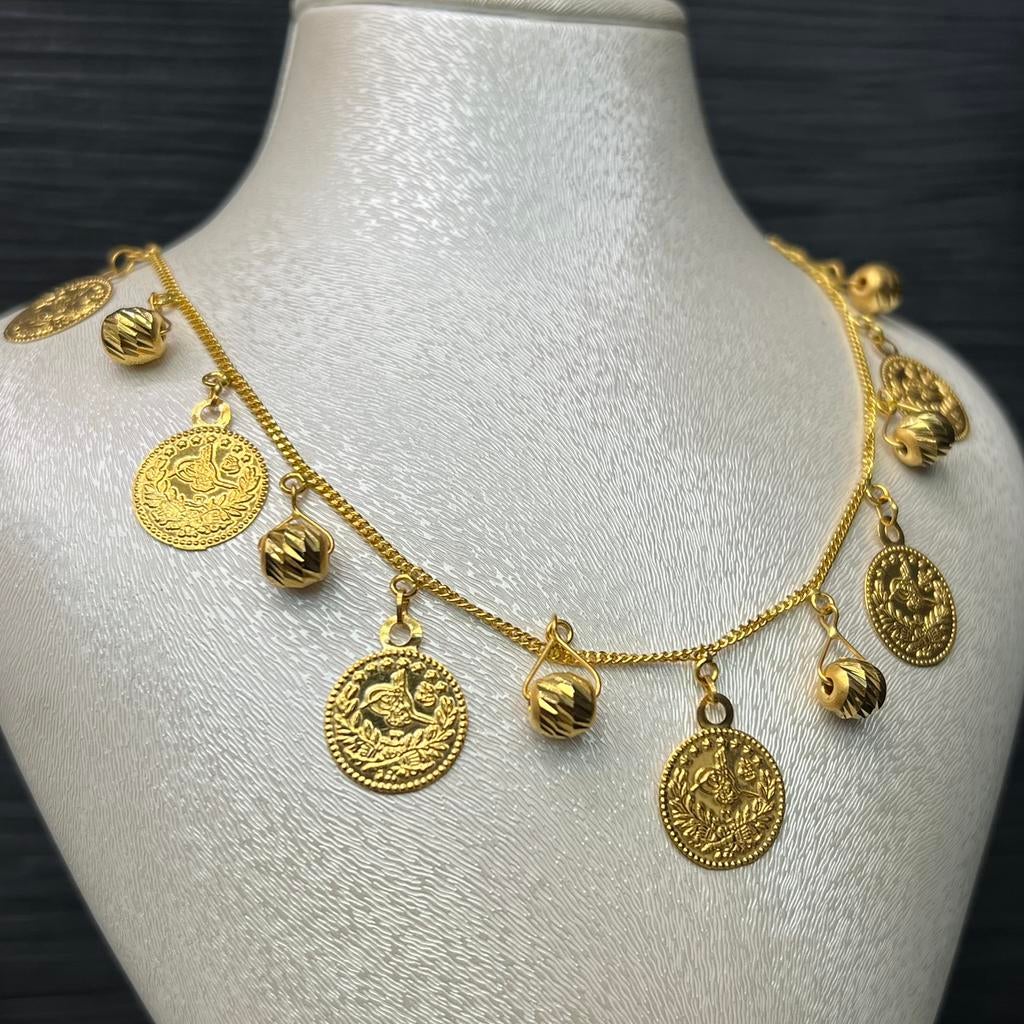 21k gouden ketting collier munten schakel, Ophalen of Verzenden, Zo goed als nieuw, Goud