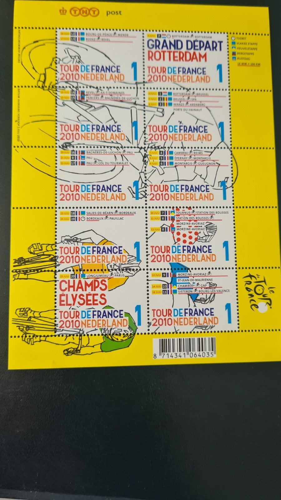 Postzegelvel Tour de France 2010 Nederland TNT Post, Postzegels en Munten, Ophalen of Verzenden, Na 1940, Postfris