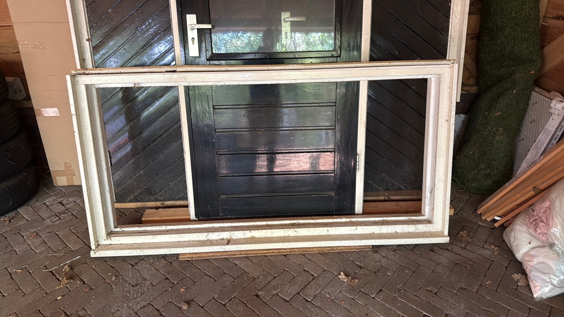Hardhouten kozijn HR++ glas, Ophalen, Gebruikt, 120 cm of meer, Buitendeur