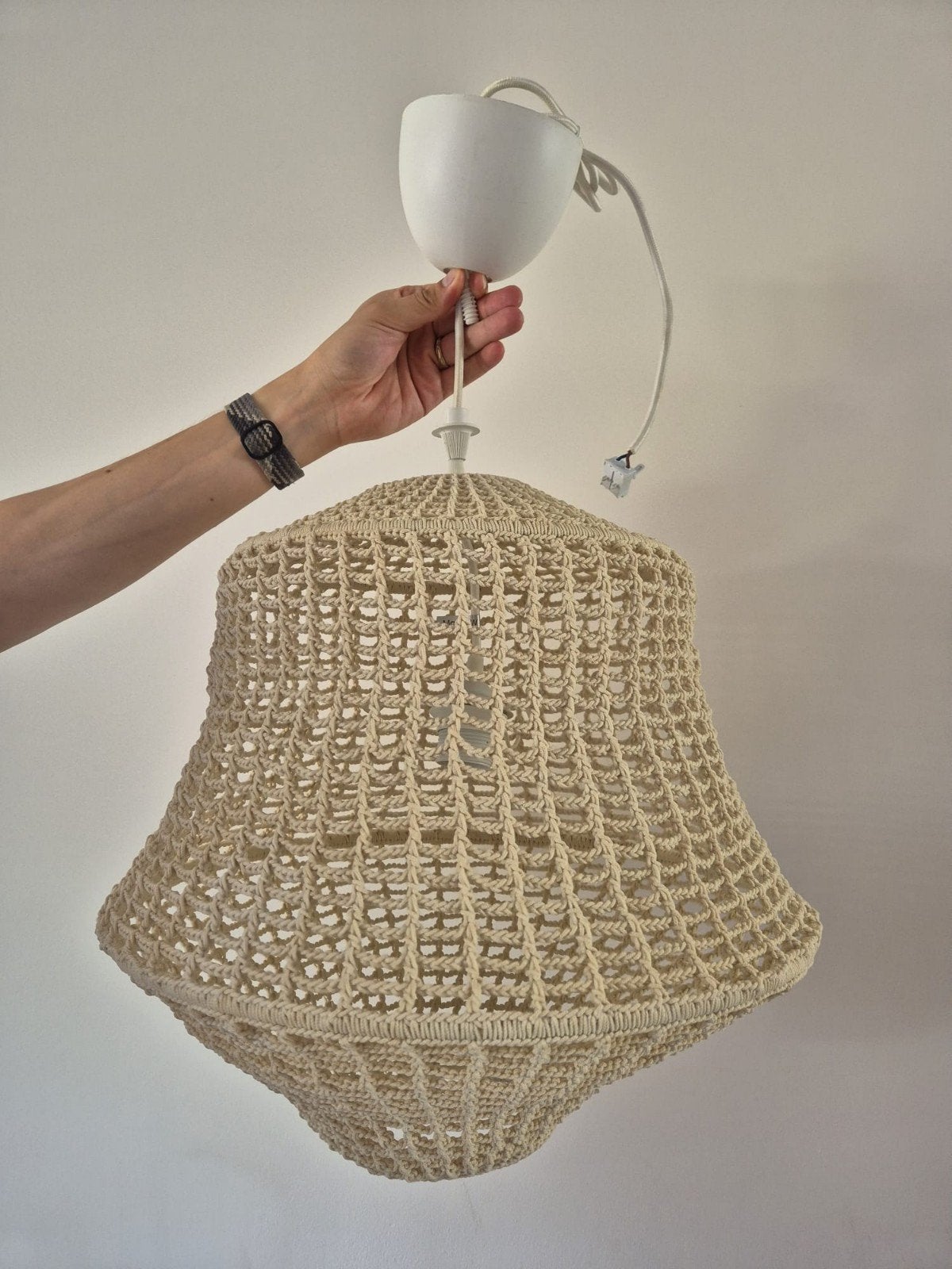 Ikea 'Industriell' Hanglamp - Macramé Stijl, Ophalen, Macramé, Natuurlijk materiaal, E27 (groot)