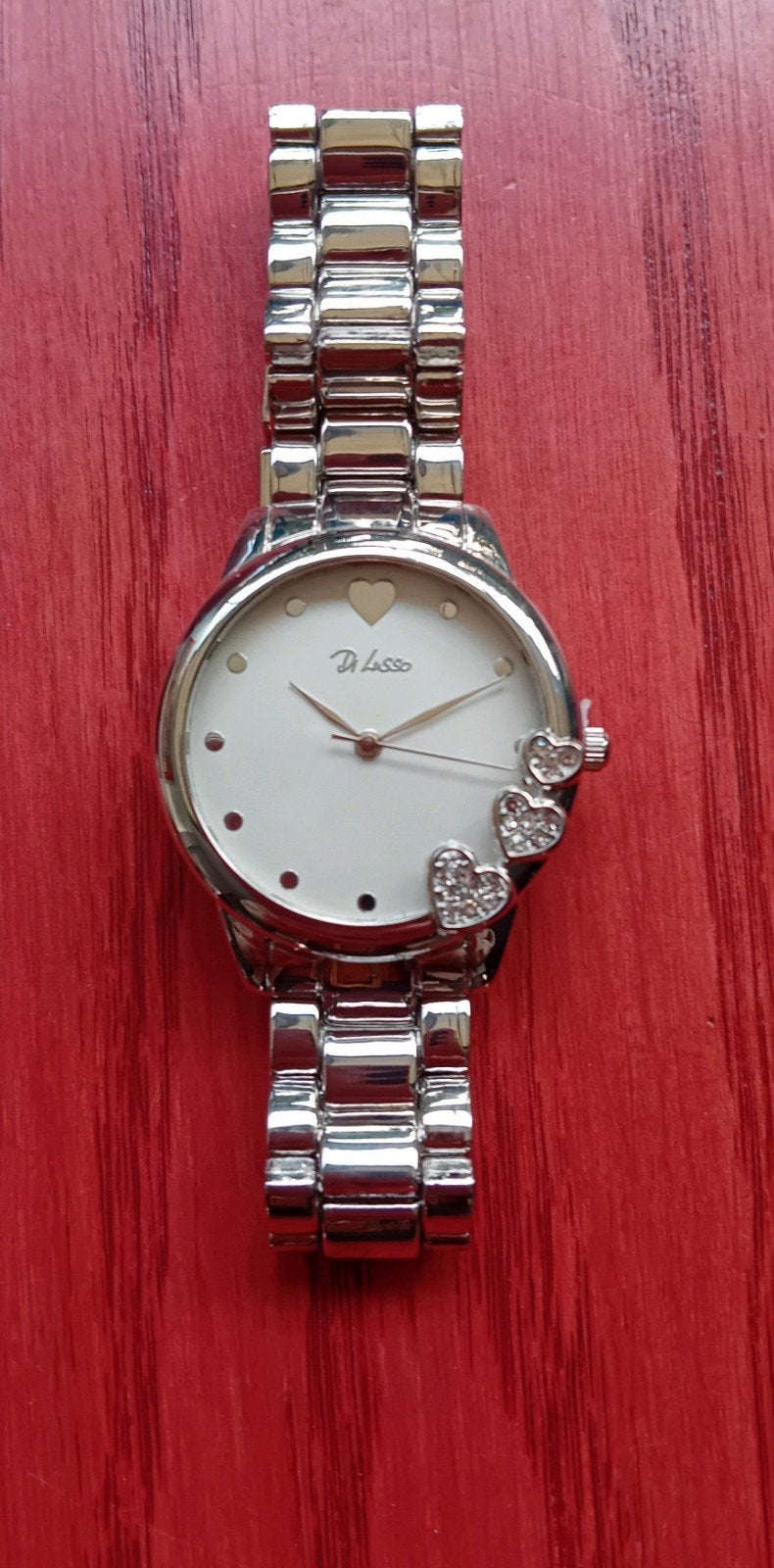 Nieuw Di Lusso Dameshorloge met Hartjes en Strass, Overige merken, Staal, Staal, Polshorloge