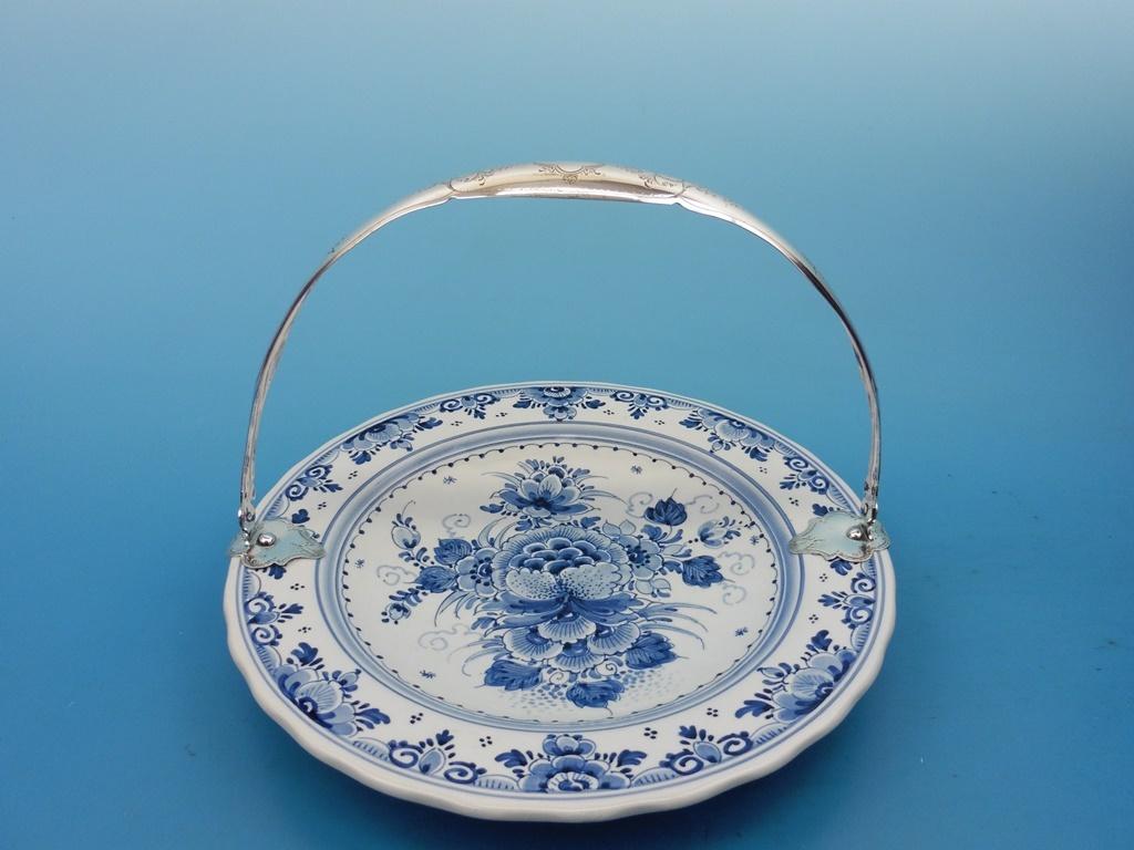 Delfts blauw bord met zilveren handvat, Antiek en Kunst, Ophalen of Verzenden
