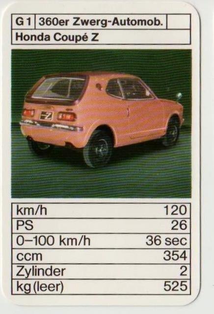 C134 autokaartje honda coupe z, Ophalen of Verzenden, Zo goed als nieuw, Auto's