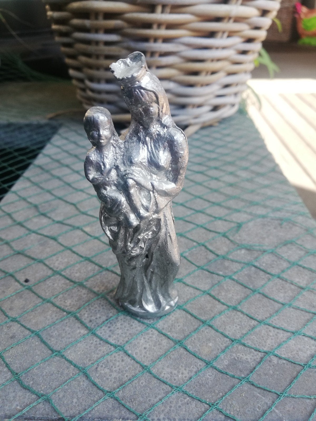 Vintage Maria met Kind beeldje  tinnen beeld, Ophalen of Verzenden