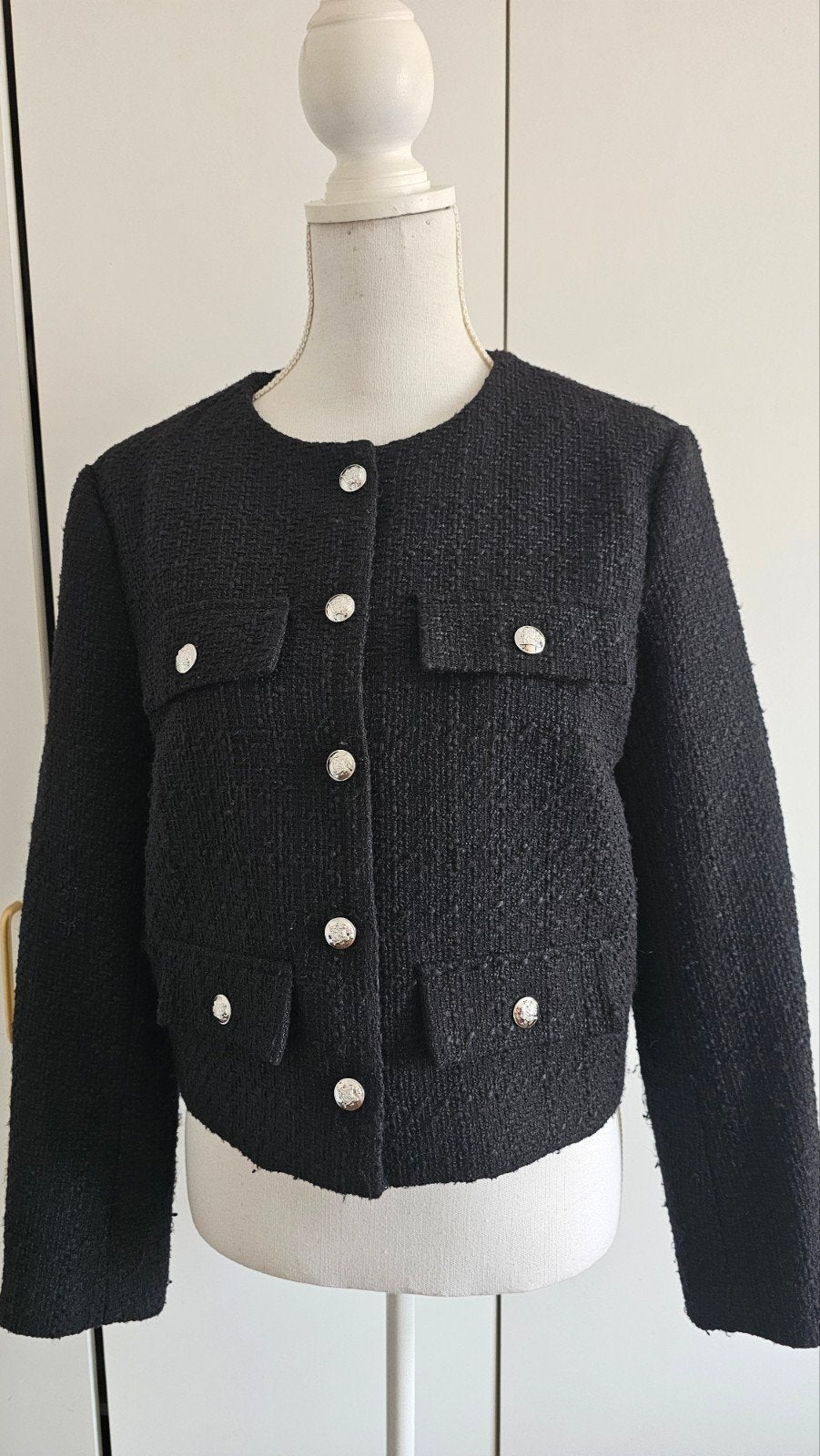 Korte structuur geweven blazer H&M maat M, Maat 38/40 (M), H&M, Zwart, Ophalen of Verzenden