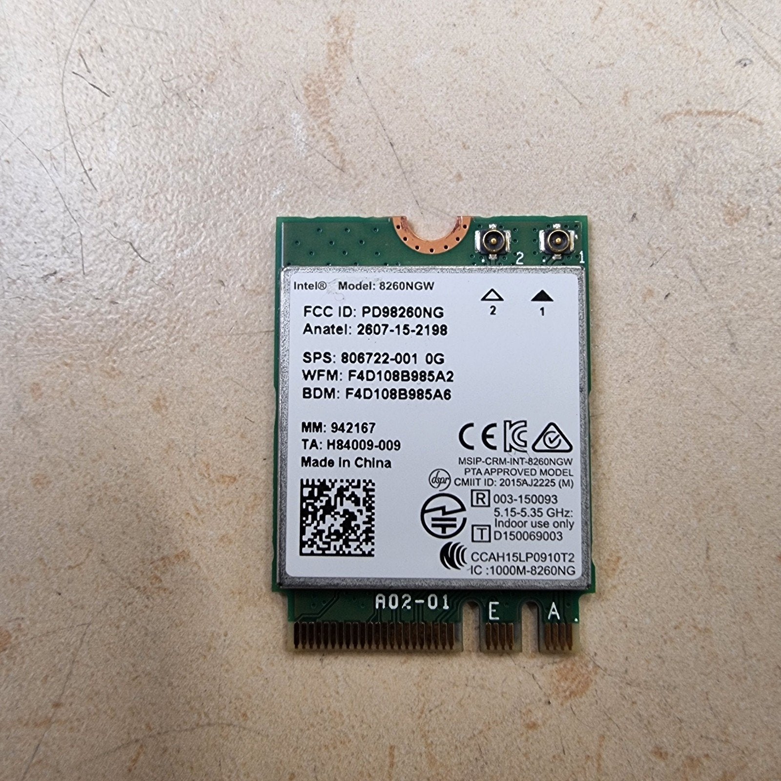 Intel Dual Band Wireless-AC 8260NGW WiFi Bluetooth Kaart, Ophalen of Verzenden, Zo goed als nieuw, Intern, Intel