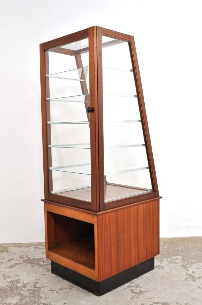 Vintage eiken mahonie bakkersvitrine Minks 20s winkelvitrine, Gebruikt, 150 tot 200 cm, 50 tot 75 cm, 50 tot 100 cm