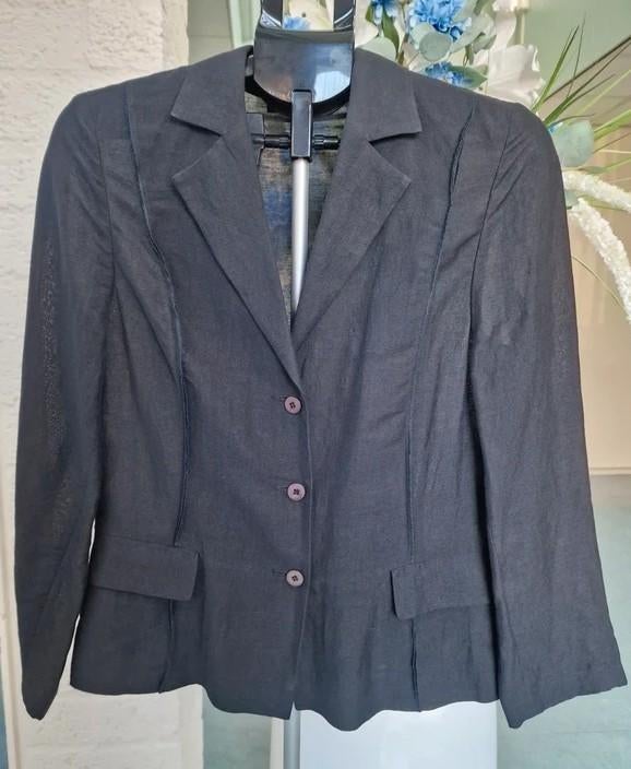 Evelin Brandt Blazer 38 – Linnen Mix, Kleding | Dames, Jasjes, Kostuums en Pakken, Zo goed als nieuw, Maat 38/40 (M), Grijs, Ophalen of Verzenden