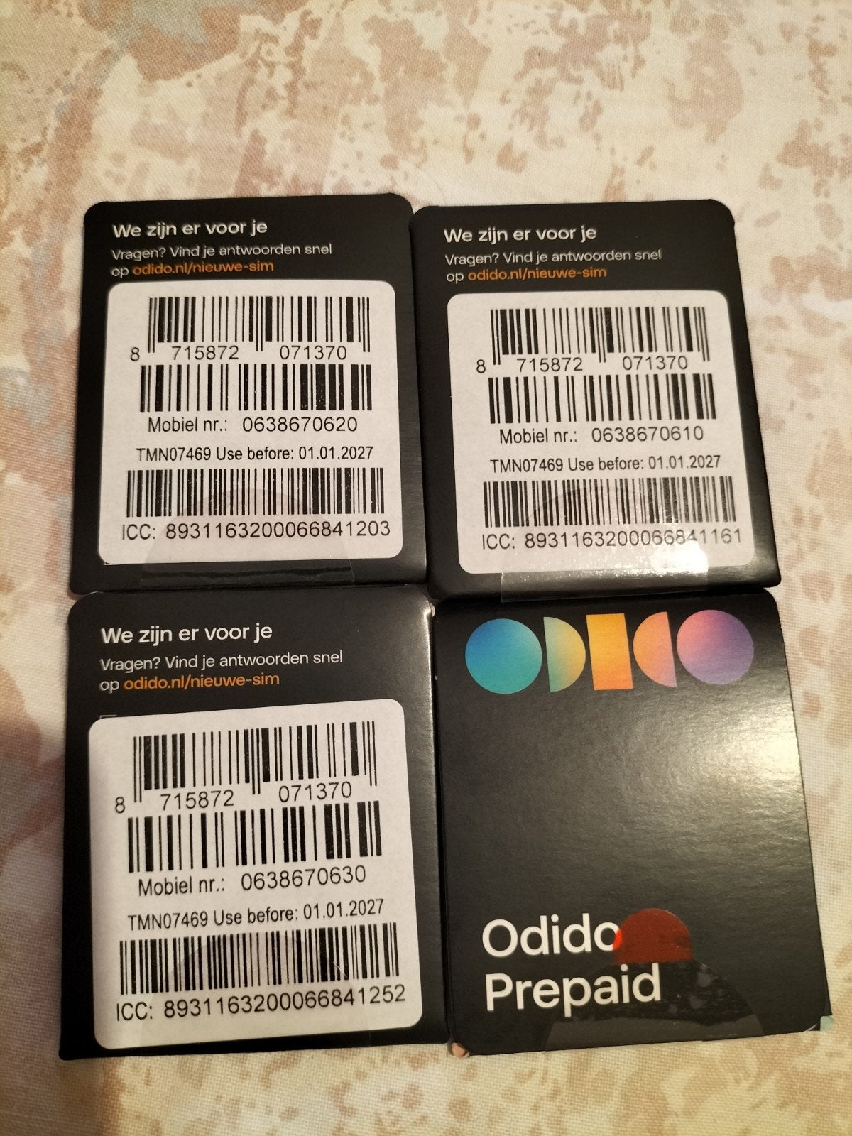 3 MOOI NUMMERS ODIDO PREPAID SIMKAART SAMEN SET, Ophalen of Verzenden, Nieuw, T-Mobile, Simkaart