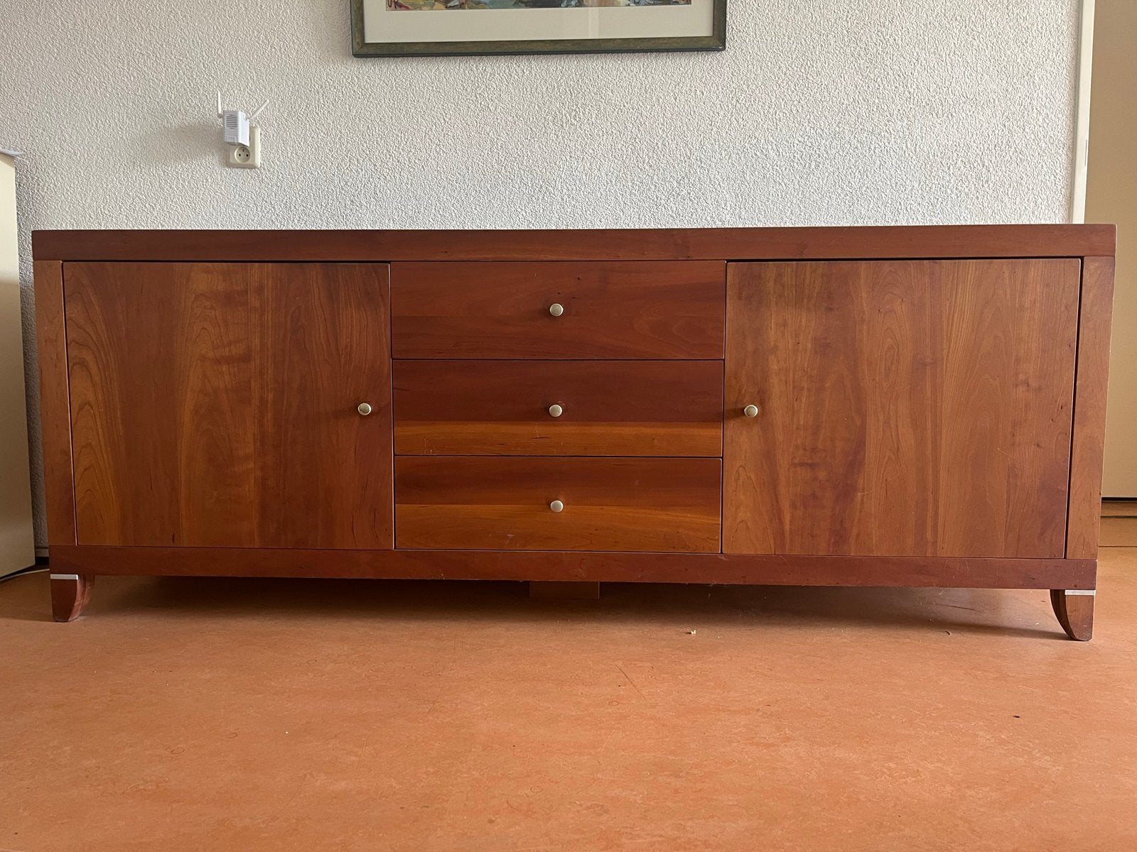 Kersenhouten dressoir met 2 kasten en 3 lades, Ophalen, Gebruikt, 200 cm of meer, 25 tot 50 cm