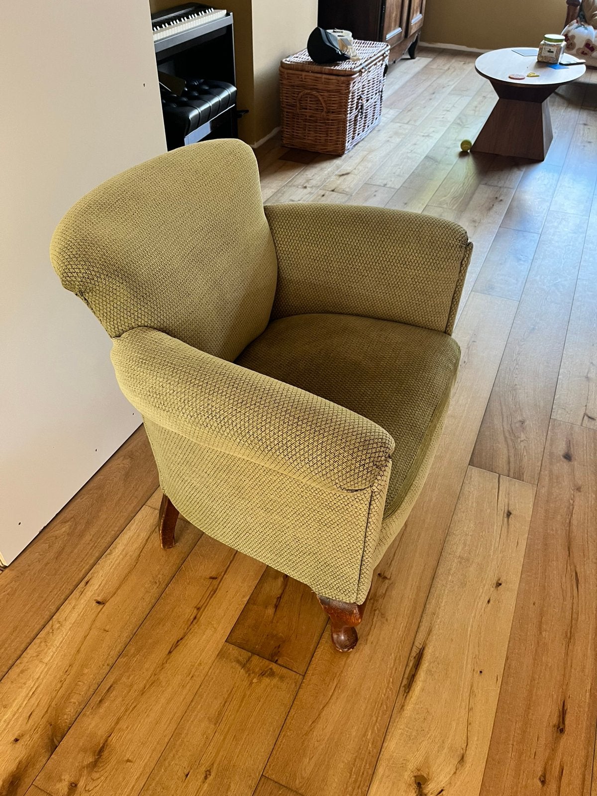 Klassieke groene fauteuil, Huis en Inrichting, Ophalen, Gebruikt, Klassiek, 75 tot 100 cm