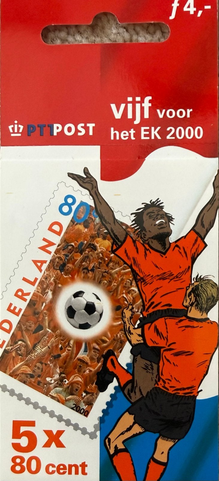 Postfris PTT Post velletje "Vijf voor het EK 2000", Ophalen of Verzenden, Na 1940, Postfris