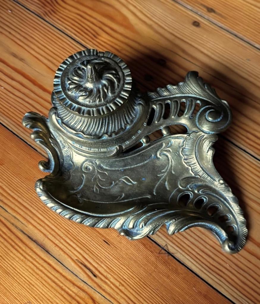 antieke inktpot in brons, Ophalen of Verzenden, Brons