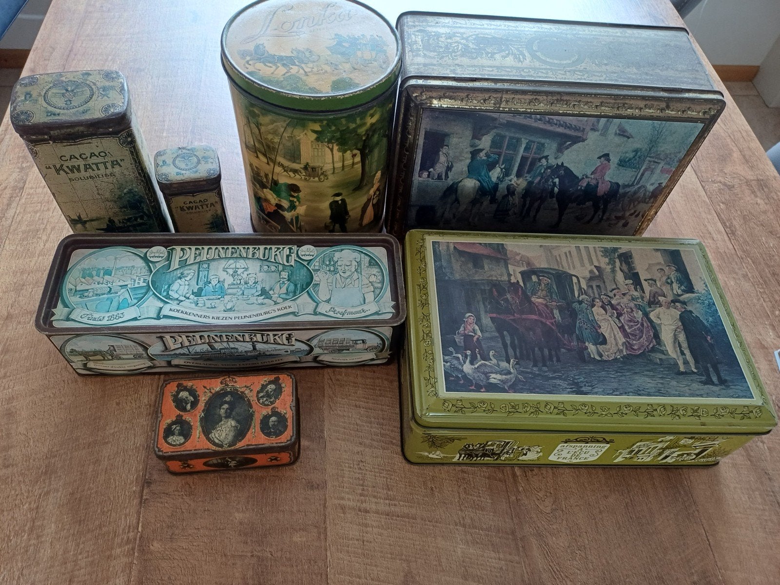 Set van 7 Antieke Blikken: Peijnenburg, Kwatta, Lonka & Meer, Ophalen of Verzenden, Gebruikt, Overige, Overige merken