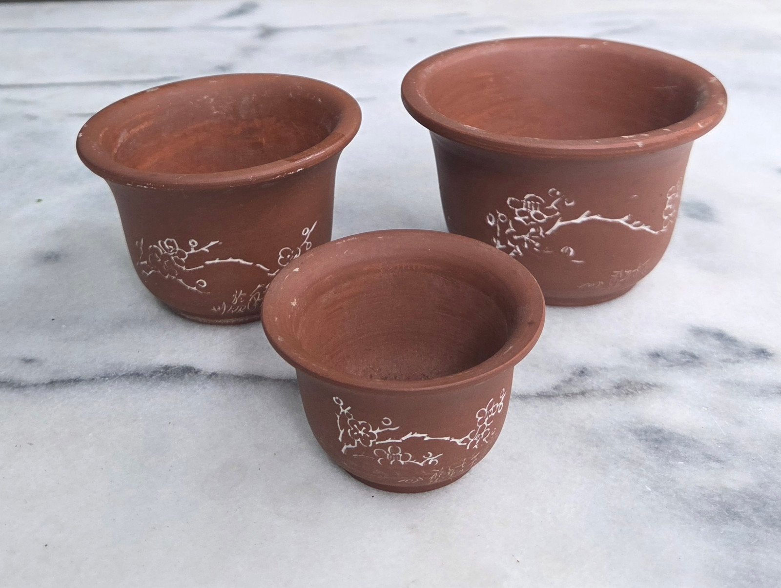 3 Yixing klei mini-bonsaipotten / vetplantpotjes, Tuin en Terras, Bloempotten, Ophalen, Gebruikt, Rond, Aardewerk