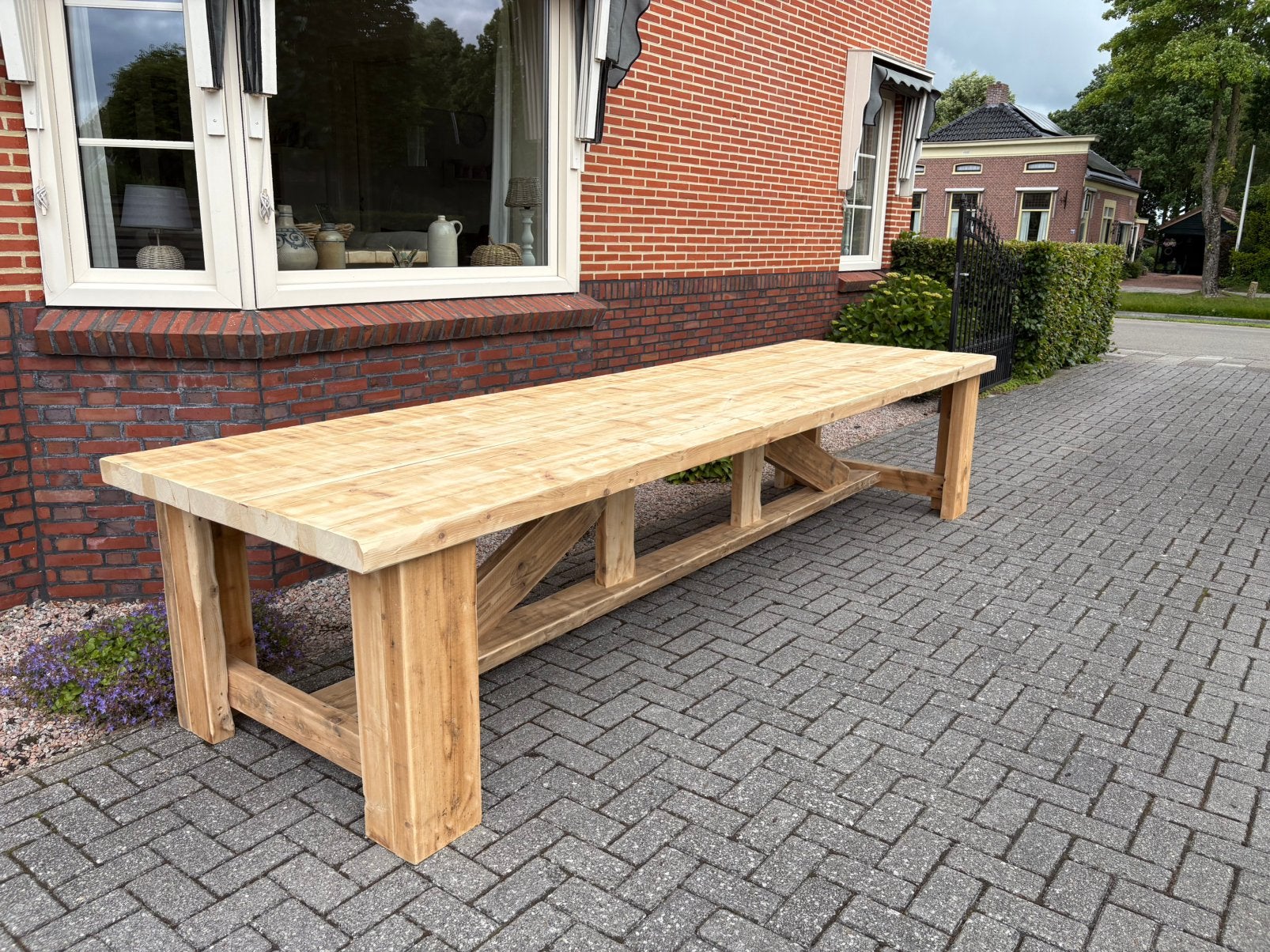 Robuuste landelijke style stamtafel, Ophalen of Verzenden, Zo goed als nieuw, Rechthoekig, Hout