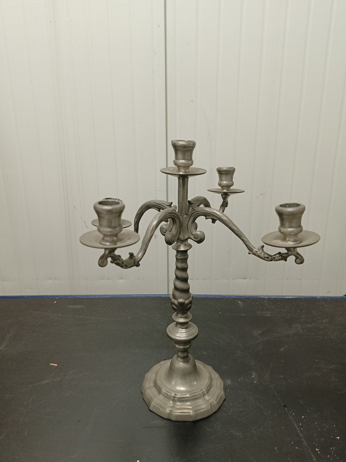 Grote Vintage Tinnen Kandelaber 5-armige Kandelaar Gekeurd, Ophalen of Verzenden, Overige materialen