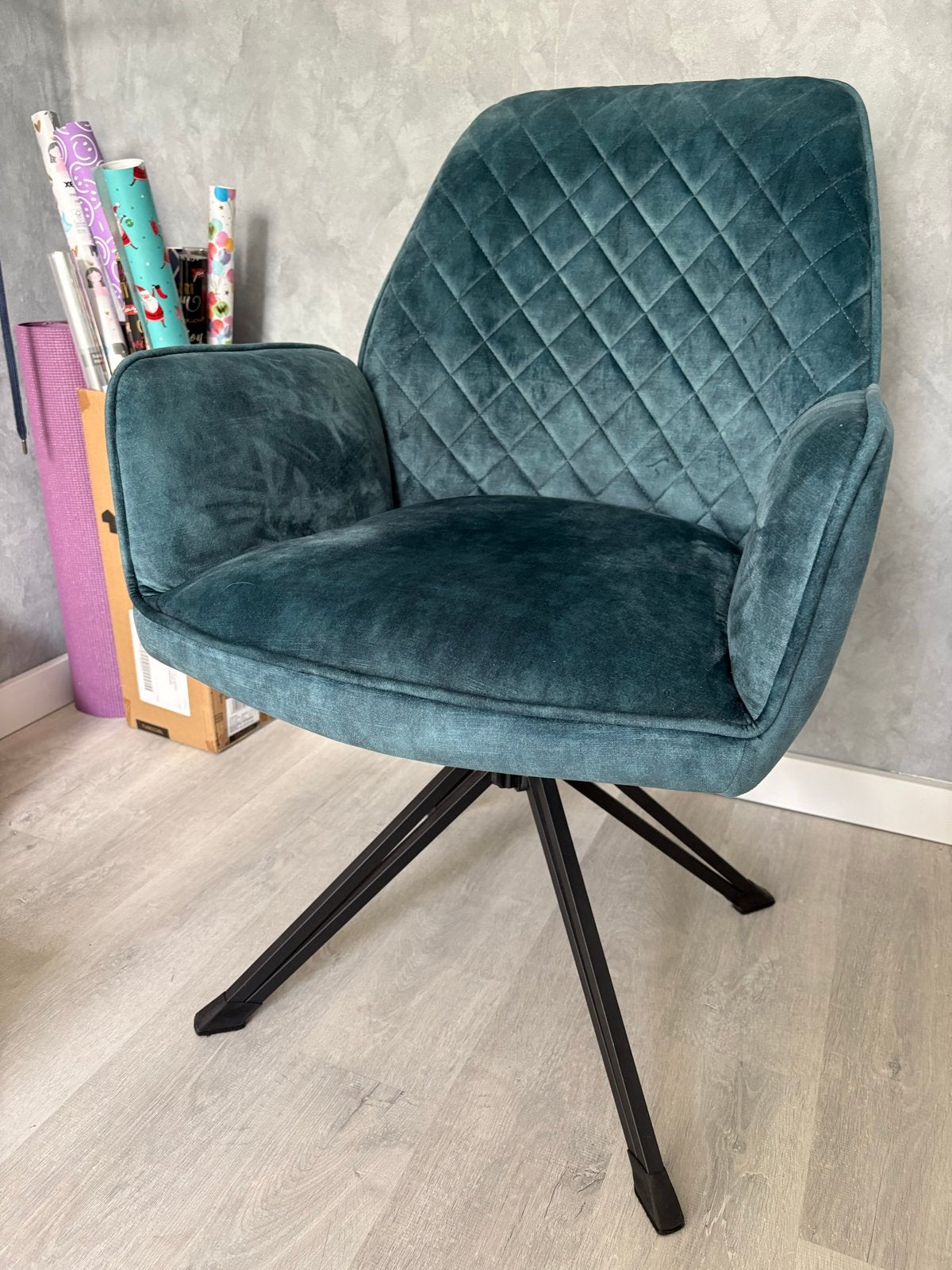 8 Draaibare Turquoise Eetkamerstoelen - Zo goed als nieuw, Ophalen, Overige kleuren, Zo goed als nieuw, Stof