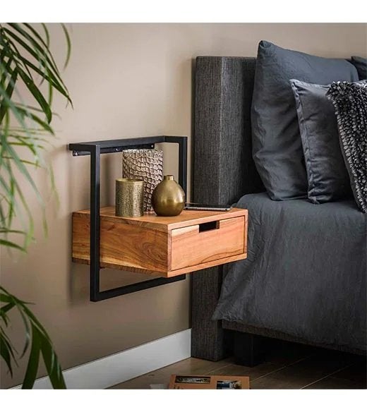 Acacia houten nacht kastjes , zwevend effect. 2 stuks, Ophalen, Zo goed als nieuw, Minder dan 45 cm, Minder dan 55 cm