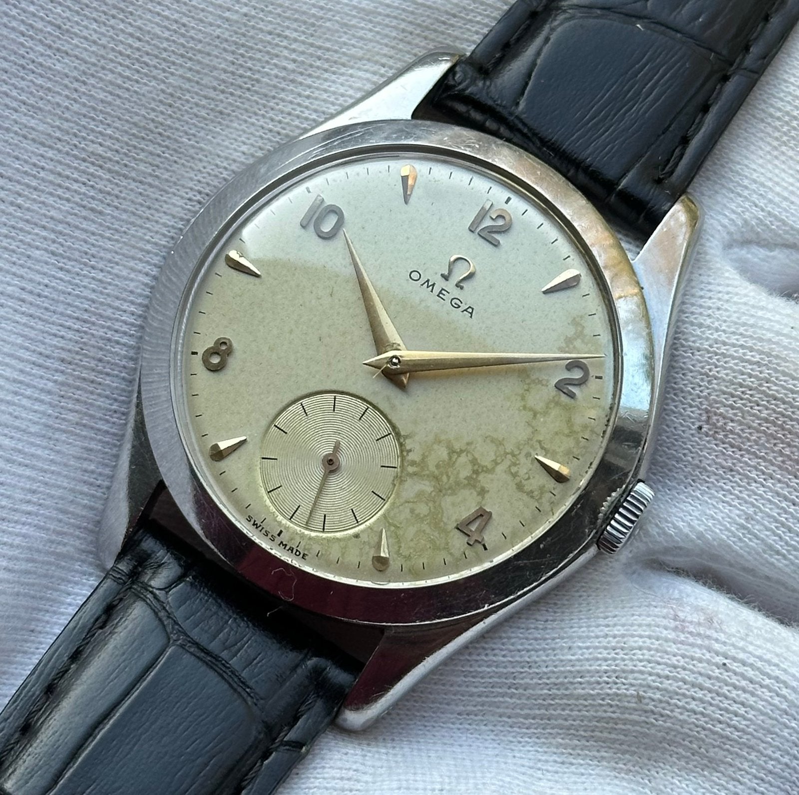 Omega horloge jumbo, Staal, Met bandje, Polshorloge, 1930 tot 1960