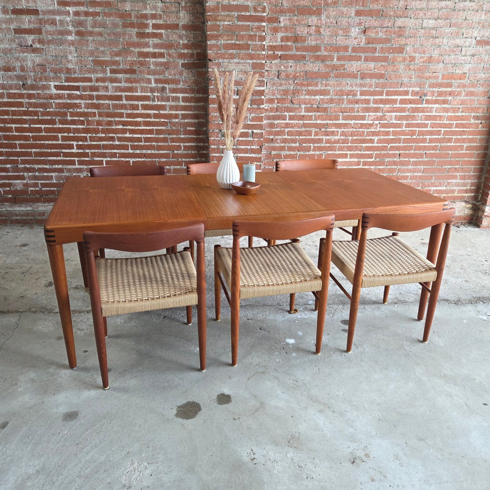 H.W. Klein, Bramin verlengbare tafel + 6 stoelen teak 60's, Ophalen, Scandinavisch, Wegner, Danish, Mid Century, Teakhout, 50 tot 100 cm