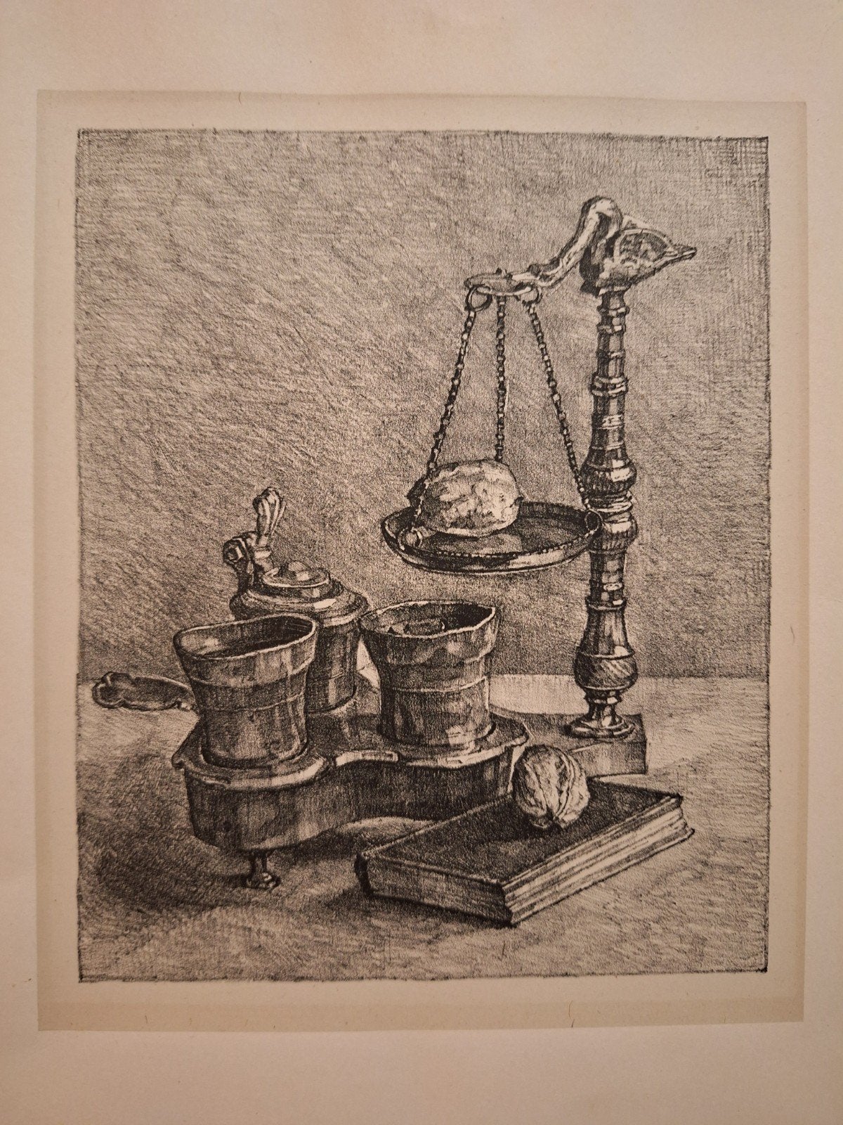 Lithografie: Weegschaal en stilleven, Dagelijks leven, Ophalen of Verzenden, Origineel, Lithografie
