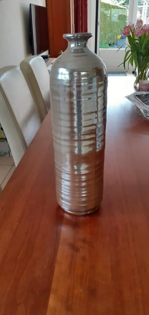 Grote zilver/goudkleurige vaas 30 10cm, Overige materialen, Gebruikt, Overige kleuren, Ophalen of Verzenden