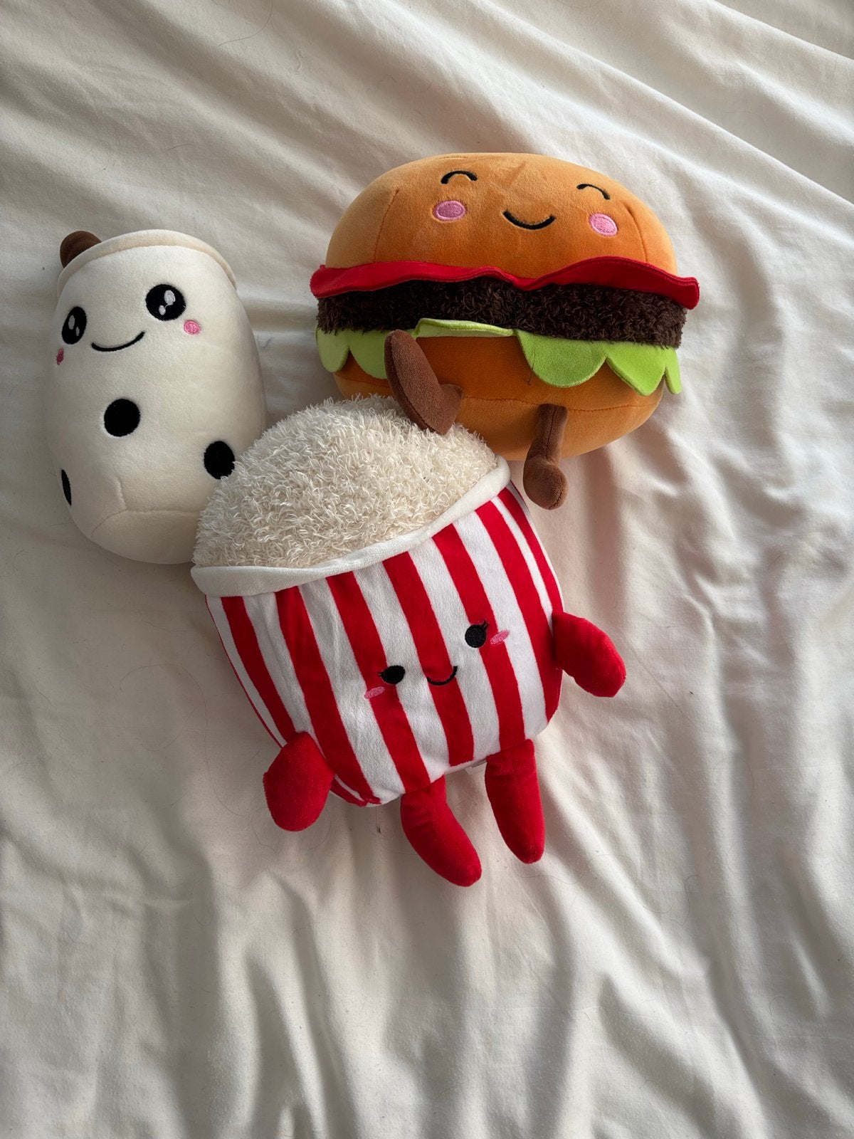 Set van 3 Squishmallows: Burger, Popcorn & Bubble Tea, Gebruikt, Ophalen of Verzenden, Middelgroot (20 tot 80 cm), Meerkleurig