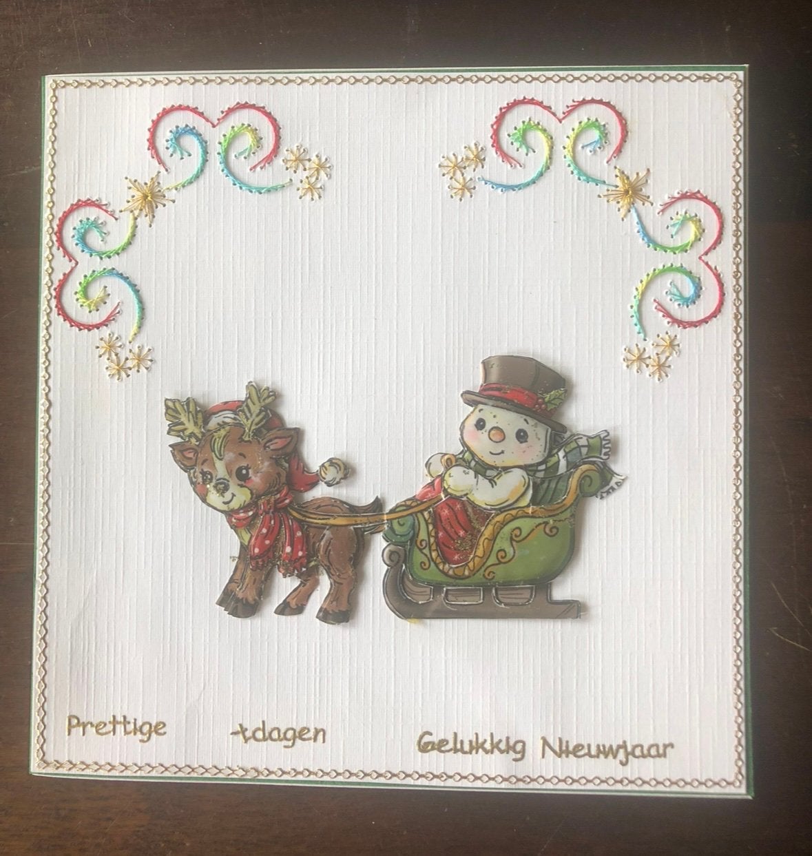 Nieuwe zelfgemaakte kerstkaart geborduurd 3D, Hobby en Vrije tijd, Ophalen of Verzenden, Nieuw, Kerst