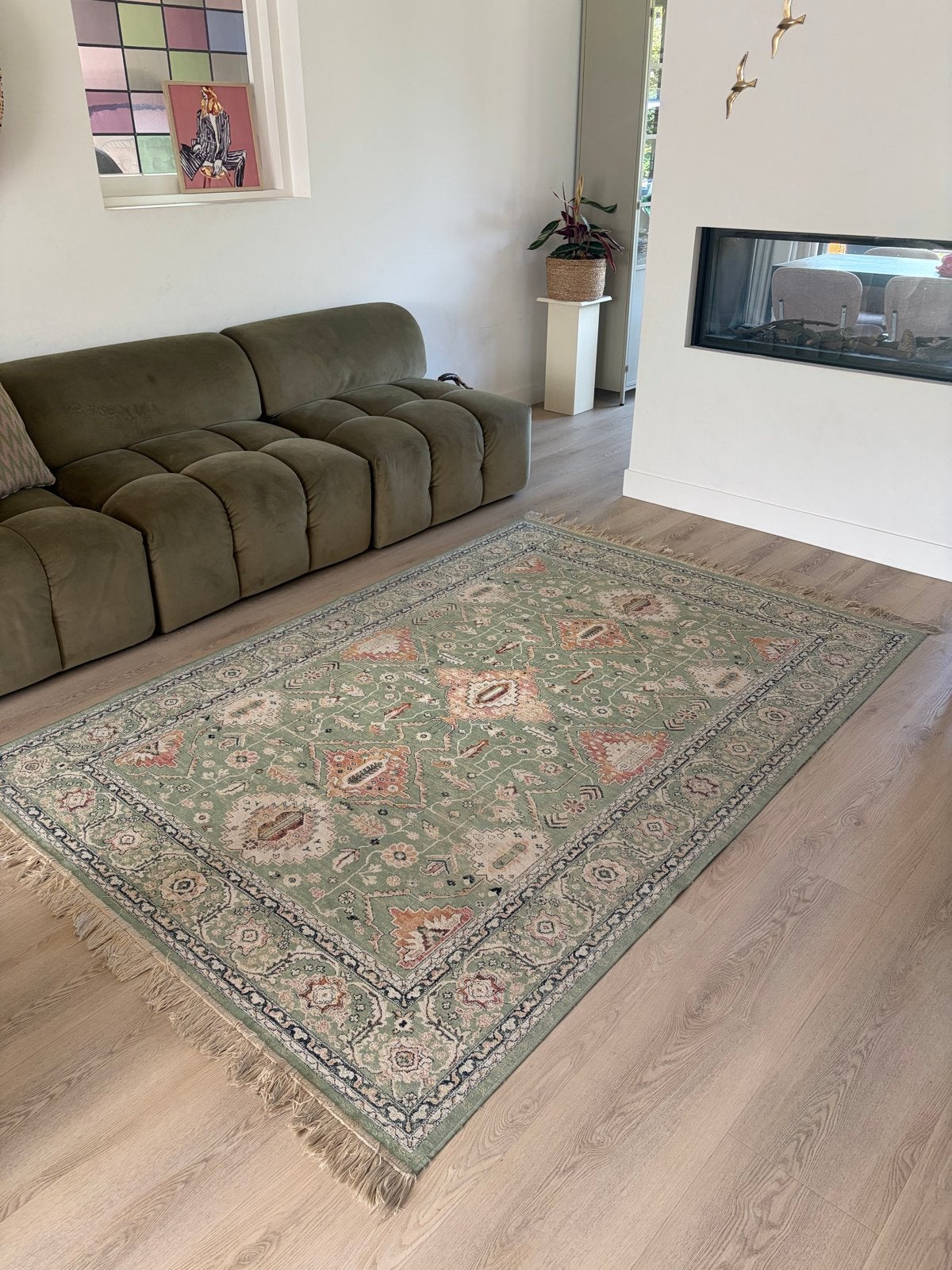 Vloerkleed Groen & Roze (Marmaris van Karwei)., Ophalen, Gebruikt, 150 tot 200 cm, 200 cm of meer