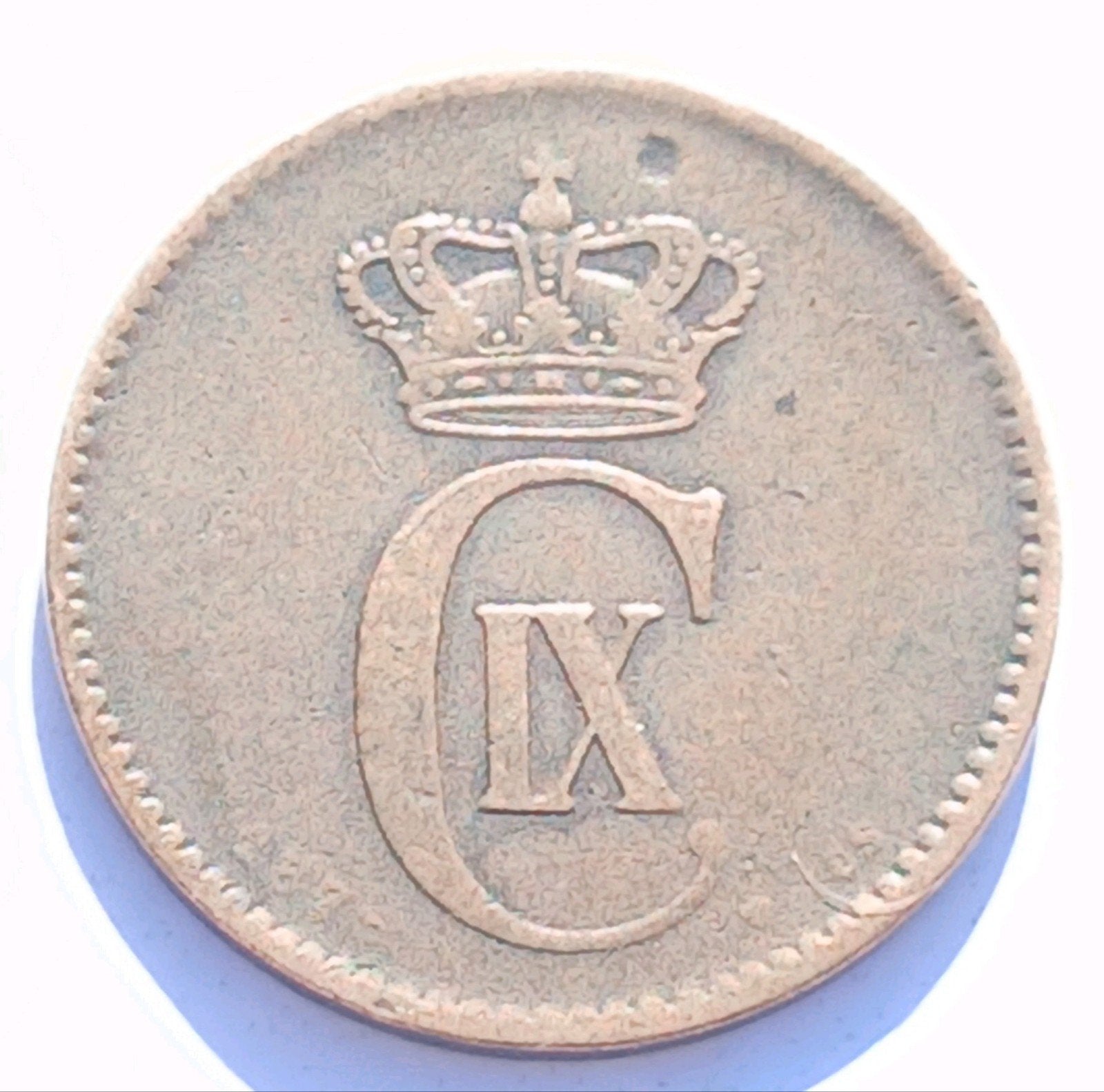 2 Ore 1875 Denemarken Oude Antieke Munt met Dolfijn Europa, Ophalen of Verzenden