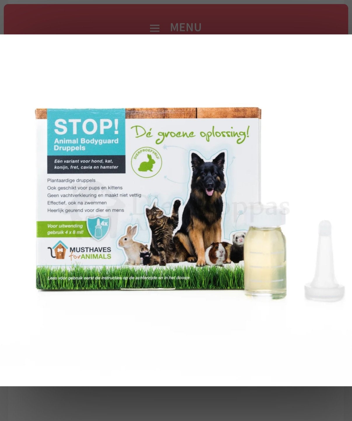 STOP! Animal bodyguard 100% natuurlijk teken/vlooiendruppel, Ophalen of Verzenden, Zo goed als nieuw