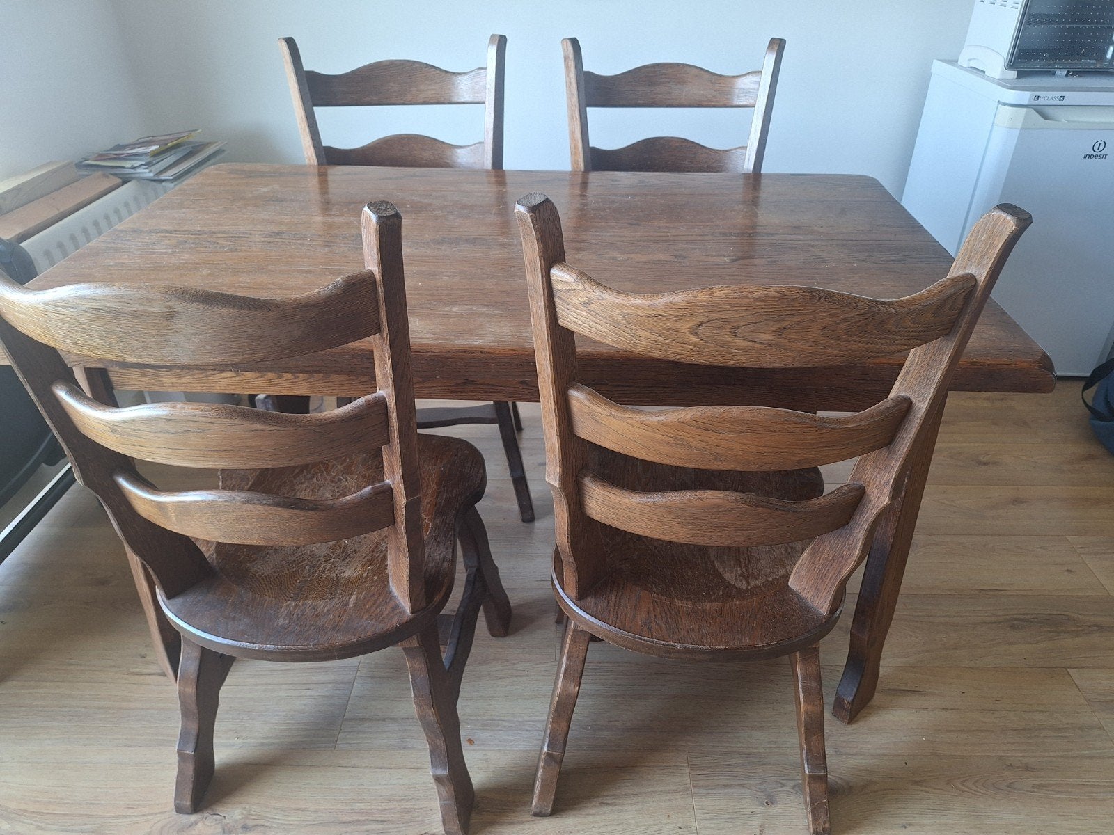 Eiken tafel met 4 stoelen t.e.a.b., Ophalen of Verzenden, Gebruikt, 4 tot 6 stoelen