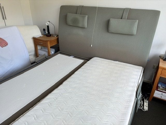 Jensen Acitive II Boxspring met motoren en met achterwand, Ophalen, Gebruikt, Tweepersoons, 180 cm