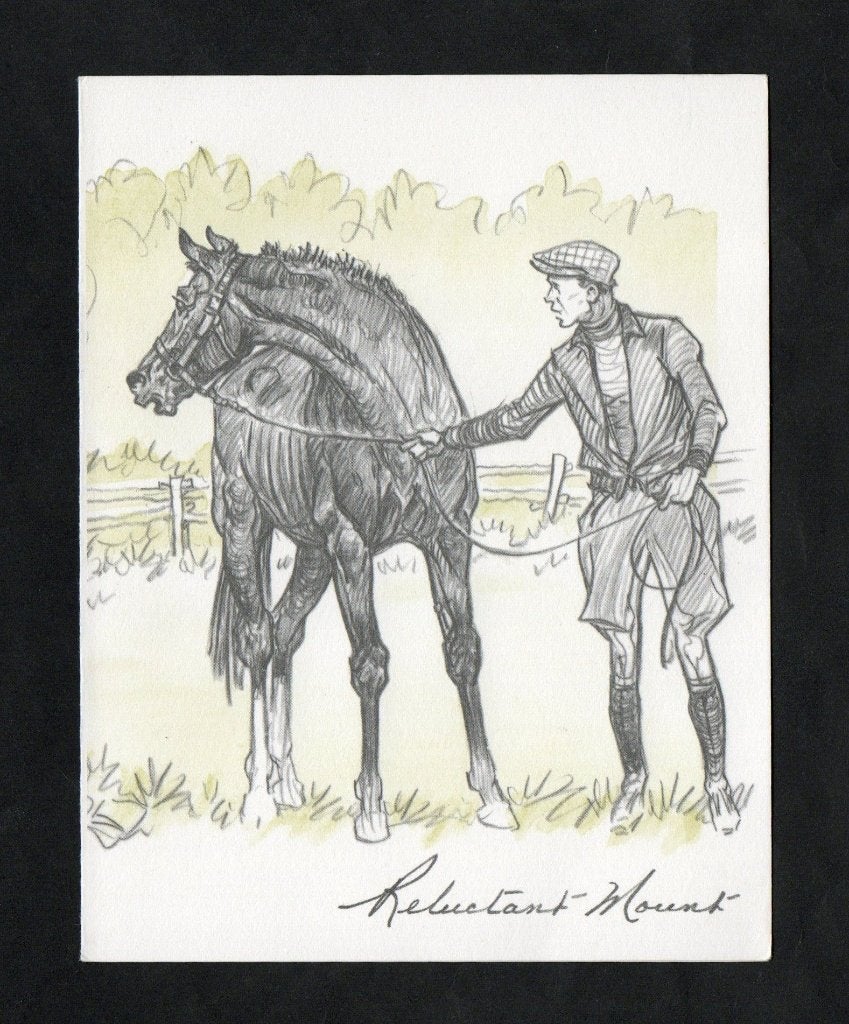 Paard Renpaard Jockey Paardensport Reluctant Mount., Ophalen of Verzenden, 1960 tot 1980, Ongelopen, Paard