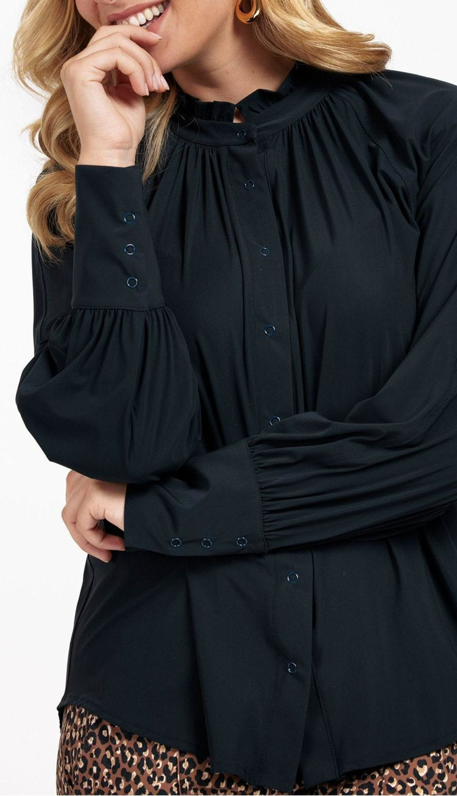 Studio anneloes lyon blouse M donkerblauw travelstof, Maat 38/40 (M), Blauw, Ophalen of Verzenden, Zo goed als nieuw