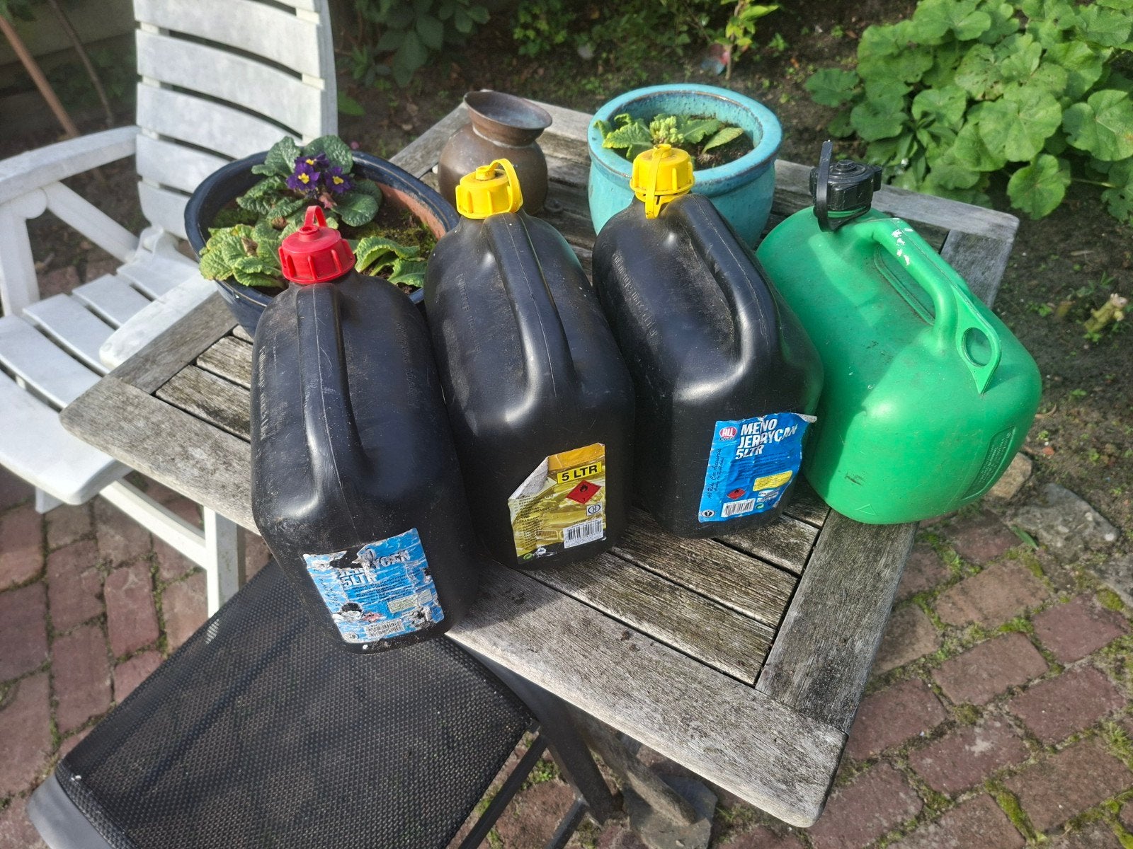 jerrycan 4 x 5ltr. Benzine/Diesel. €5. p.st, Fietsen en Brommers, Ophalen of Verzenden, Gebruikt
