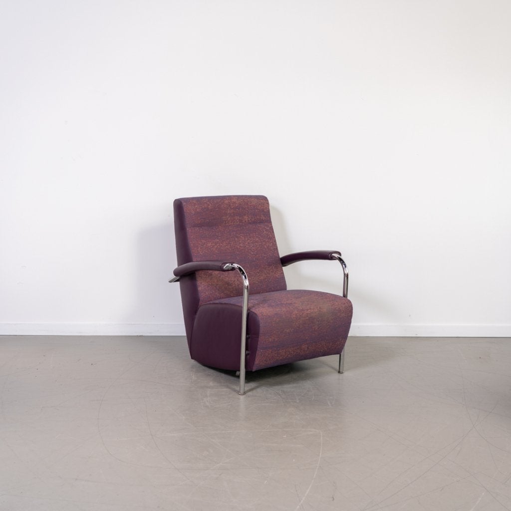 1x Leolux Scylla Fauteuil Hoog Paars Gemêleerd - Paars Leer, Niet ingevuld, Leer, Niet ingevuld, 75 tot 100 cm