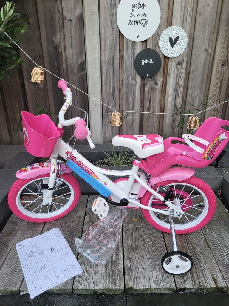 Unicorn Kinderfiets 14 inch – Met Zijwieltjes, Fietsen en Brommers, Fietsen | Kinderfietsjes, Overige merken, Zijwieltjes, Velgrem