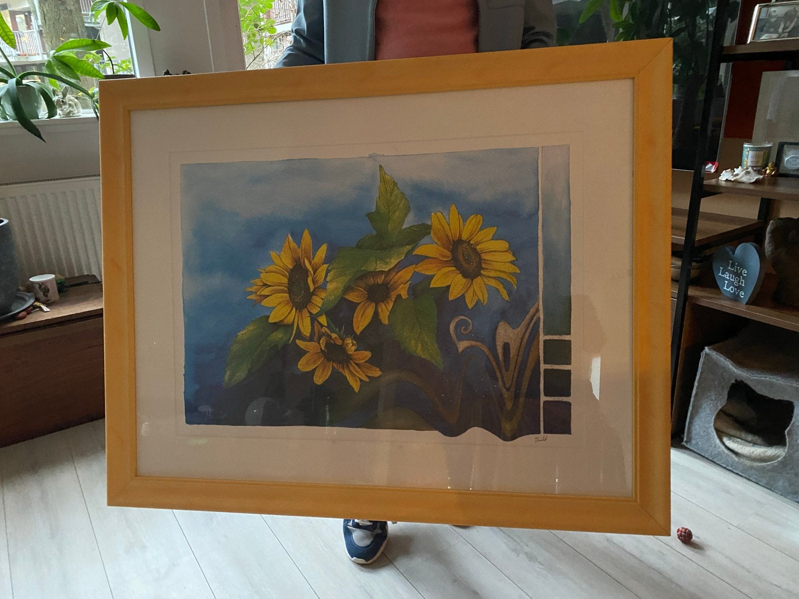 Schilderij Zonnebloemen met Lijst - 106,5 x 84,5 cm, Ophalen