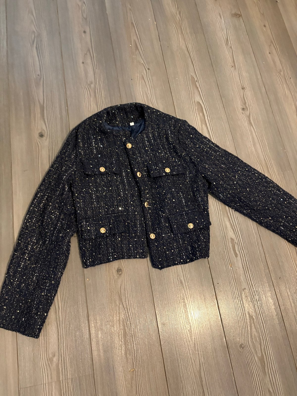 Stijlvol Tweed Jasje met Gouden Knopen, Kleding | Dames, Maat 38/40 (M), Blauw, Ophalen of Verzenden, Zo goed als nieuw