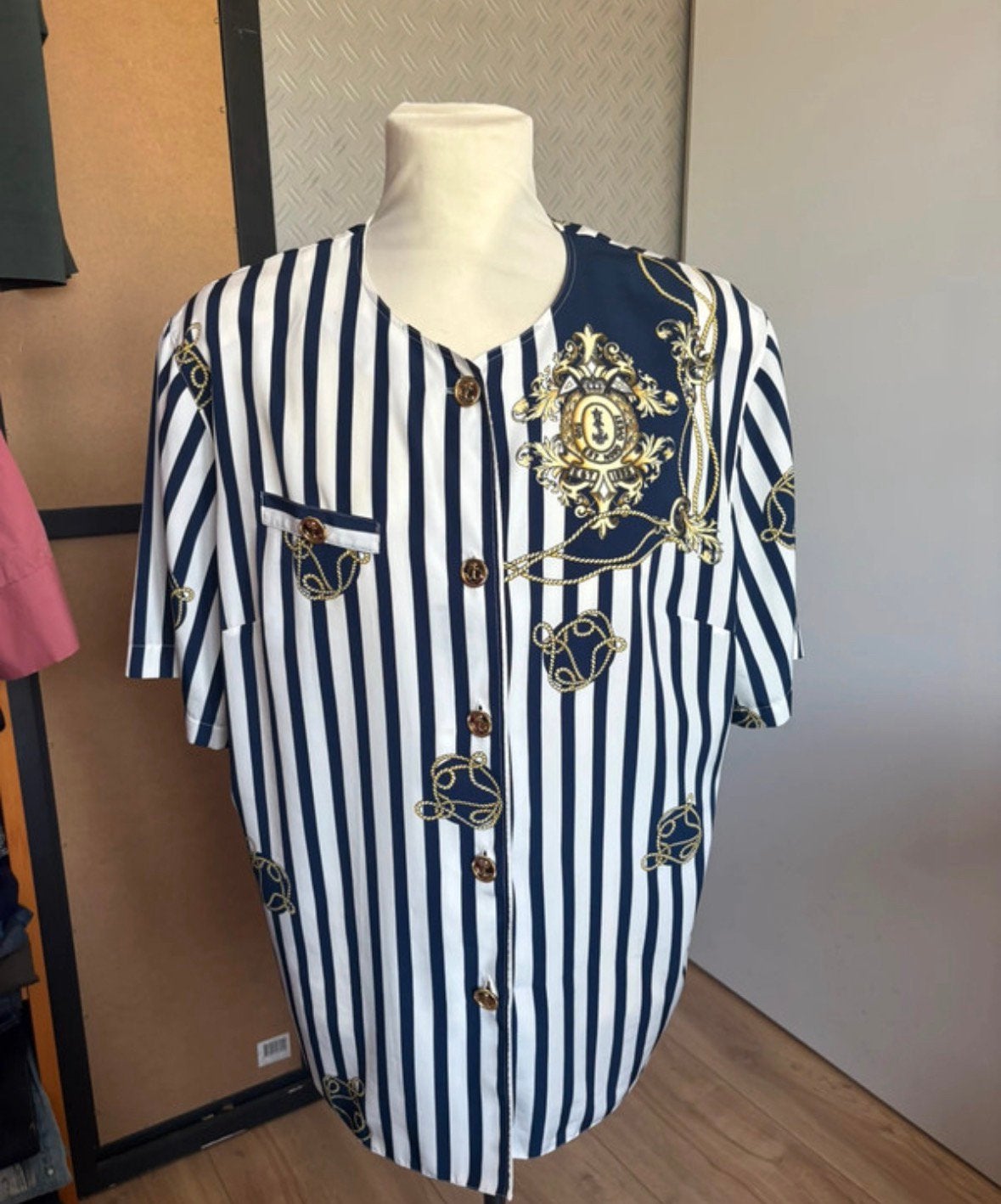 Erfo vintage marine blouse 46, Ophalen of Verzenden, Zo goed als nieuw, Blauw, Blouse of Tuniek