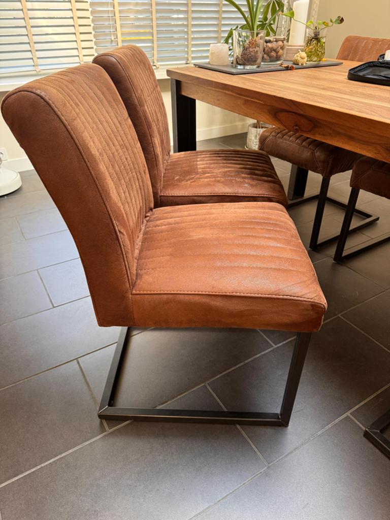 Set van 6 bruine eetkamerstoelen - pronto wonen, Huis en Inrichting, Stoelen, Ophalen, Gebruikt, Bruin, Metaal