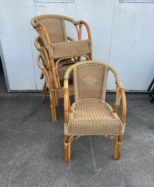 7 Luxe Terras stoelen horeca echte rotan stapelbaar outdoor, Ophalen, Overige kleuren, Hout, Zo goed als nieuw
