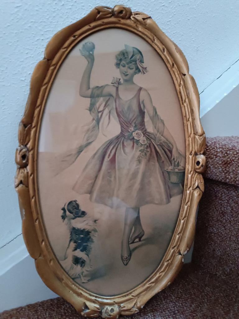 Ovale lijst "goud" met prent, Antiek en Kunst, Curiosa en Brocante, Ophalen of Verzenden