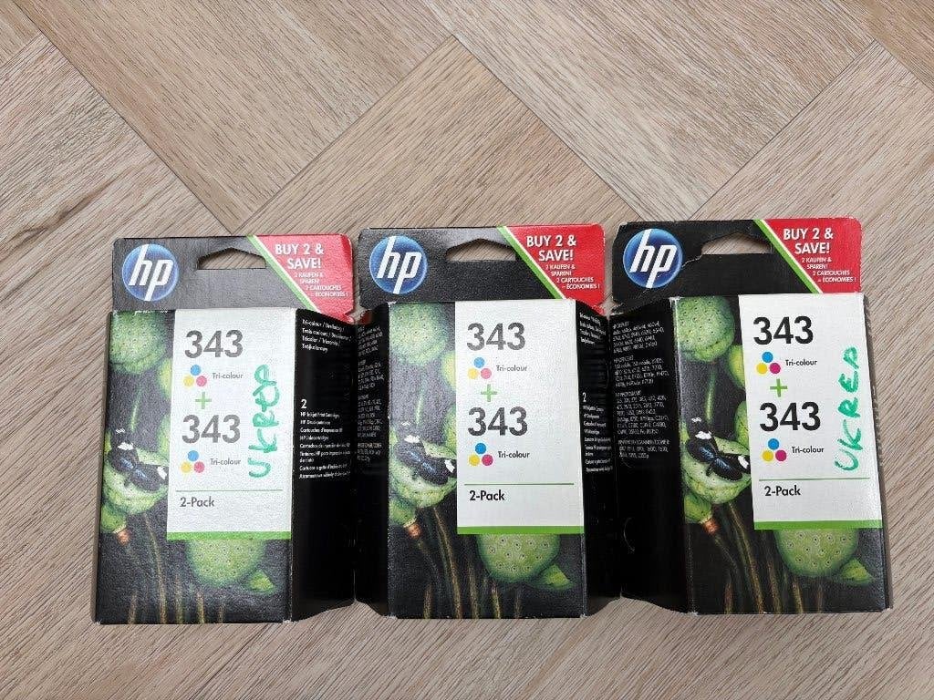 3 stuks dubbele doosjes nieuwe cartridges HP 343 Tri-color, Ophalen of Verzenden, Nieuw, Cartridge, HP (ORIGINEEL)