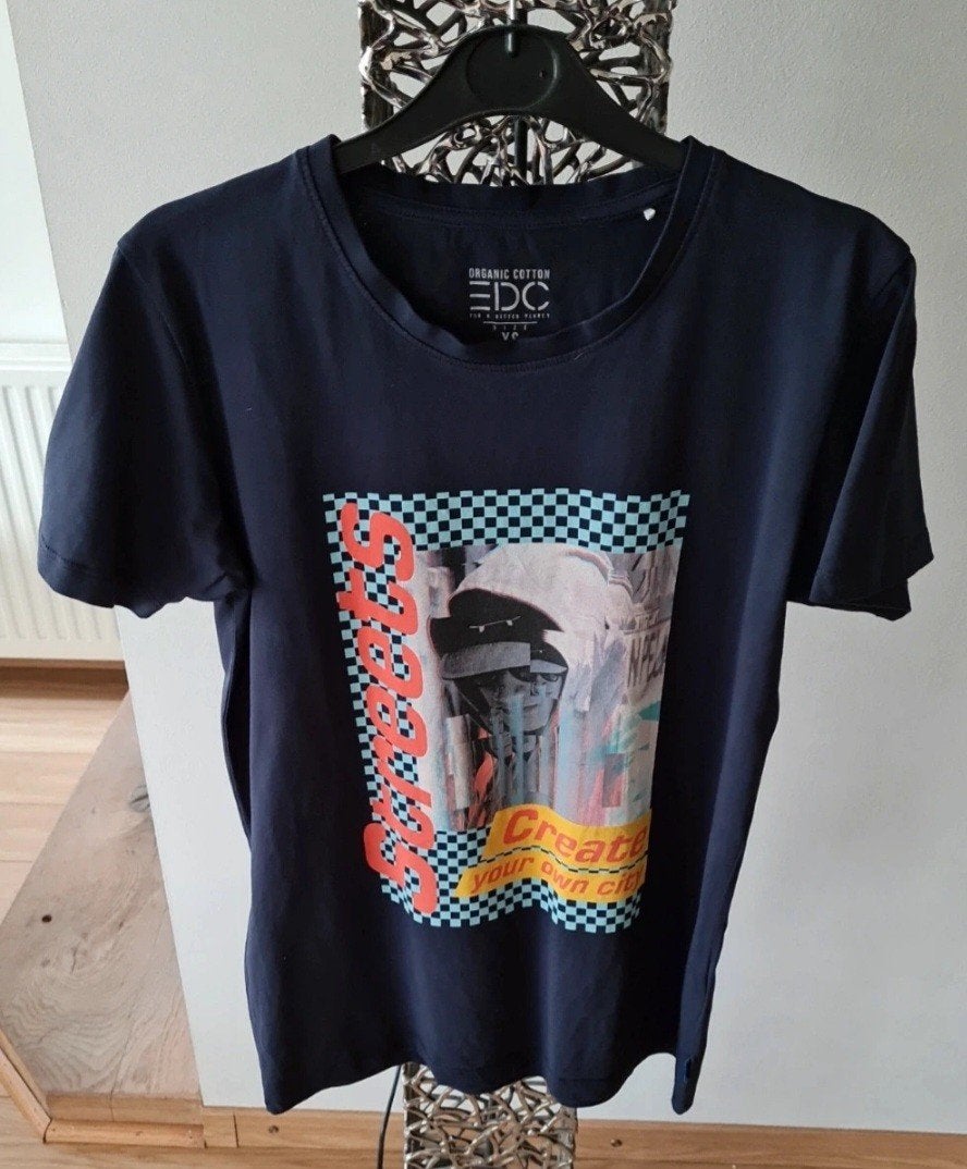 EDC T-shirt met print - Maat XS, Kleding | Heren, T-shirts, EDC, Blauw, Ophalen of Verzenden, Gedragen