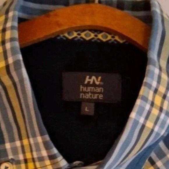 Human Nature Blouse - Maat L, Kleding | Heren, Ophalen of Verzenden, Zo goed als nieuw, Blauw, Halswijdte 41/42 (L)